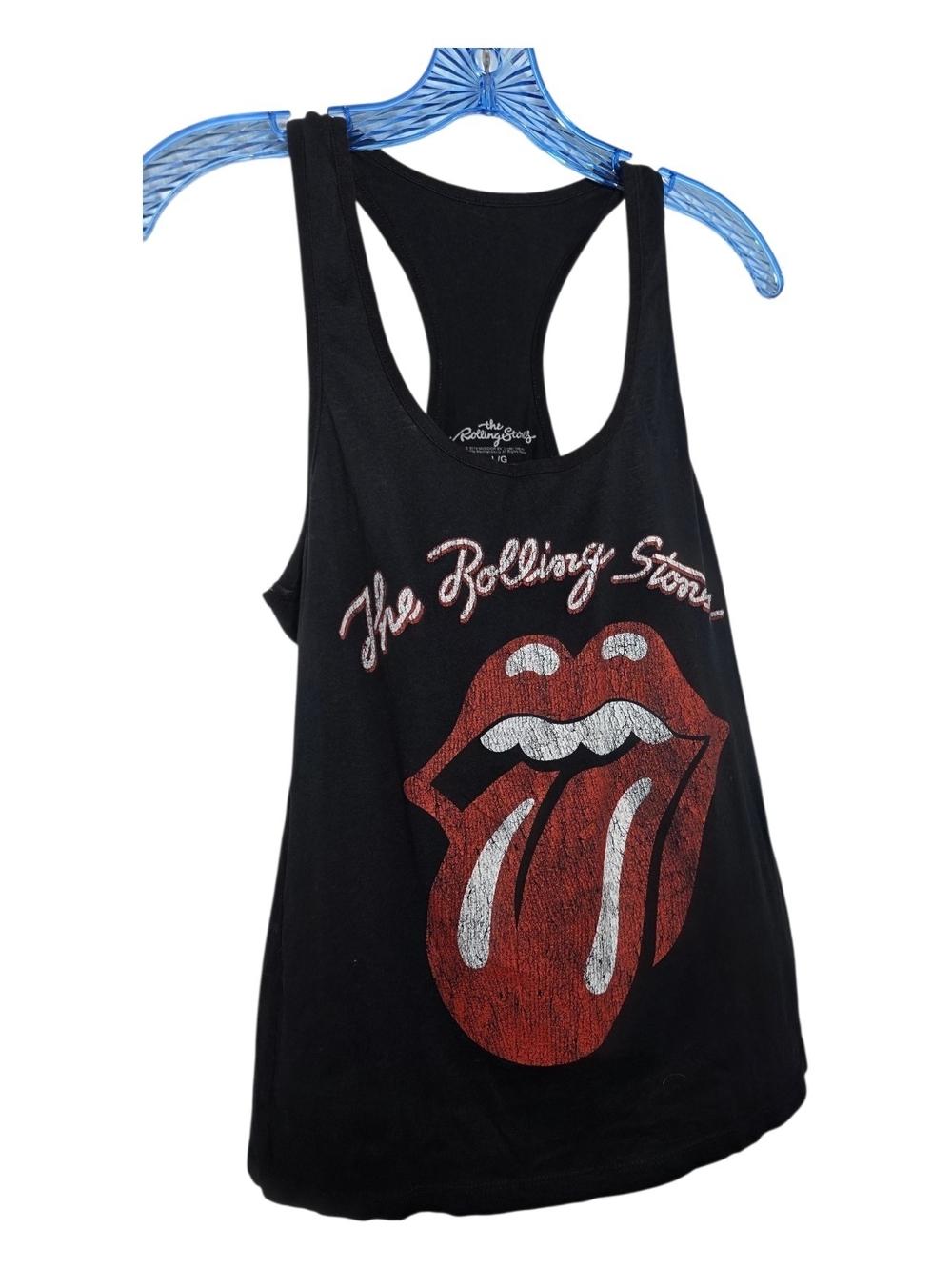 the Rolling Stones Black Tank with Red & White Tongue Graphic Large